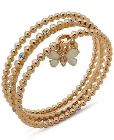 Anne Klein 3-pc. Gold-tone Crystal Bangle Bee Charm Bracelet In Multi