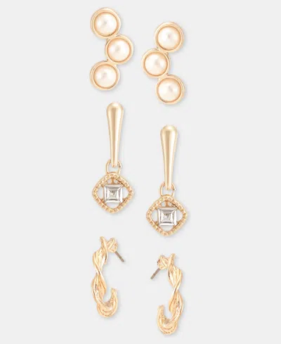 Anne Klein 3-pc. Set Crystal & Imitation Pearl Earrings In White