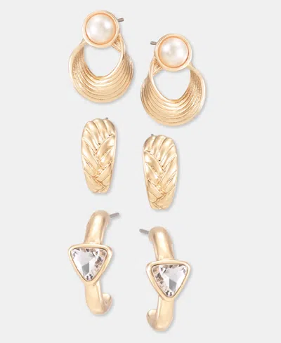 Anne Klein 3-pc. Set Crystal & Imitation Pearl Earrings In White