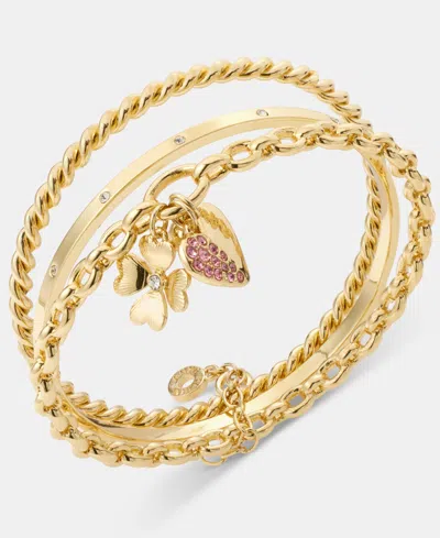 Anne Klein 3-pc. Set Crystal Heart & Clover Charm Bangle Bracelets In Gold
