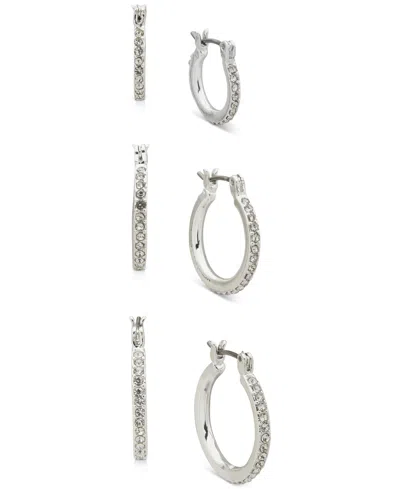 Anne Klein 3-pc. Set Pave Hoop Earrings In Silver