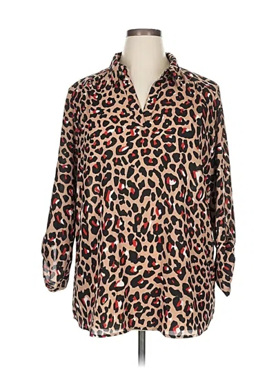 Pre-owned Anne Klein 3/4 Sleeve Blouse In Brown