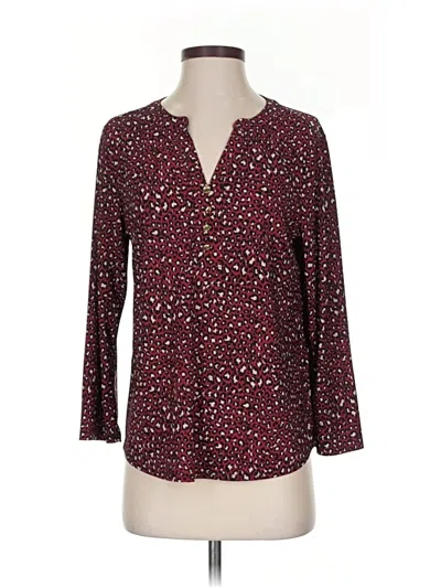 Pre-owned Anne Klein 3/4 Sleeve Blouse In Burgundy