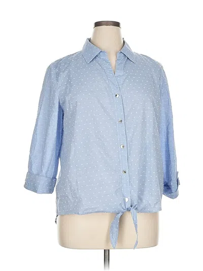 Pre-owned Anne Klein 3/4 Sleeve Button Down Shirt In Blue