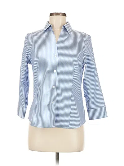 Pre-owned Anne Klein 3/4 Sleeve Button Down Shirt In Blue