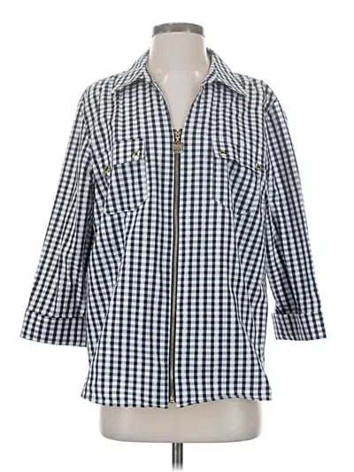 Pre-owned Anne Klein 3/4 Sleeve Button Down Shirt In Blue