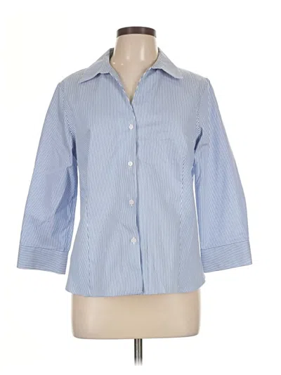 Pre-owned Anne Klein 3/4 Sleeve Button Down Shirt In Blue