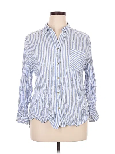 Pre-owned Anne Klein 3/4 Sleeve Button Down Shirt In Blue