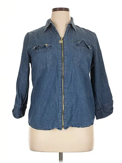 Pre-owned Anne Klein 3/4 Sleeve Button Down Shirt In Blue
