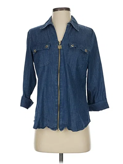 Pre-owned Anne Klein 3/4 Sleeve Button Down Shirt In Blue