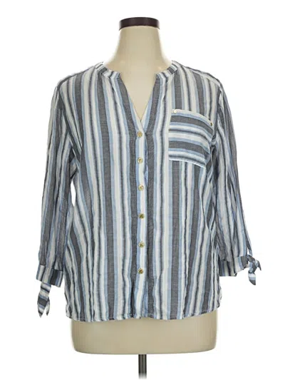 Pre-owned Anne Klein 3/4 Sleeve Button Down Shirt In Blue