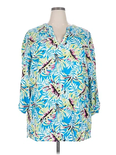 Pre-owned Anne Klein 3/4 Sleeve Button Down Shirt In Blue