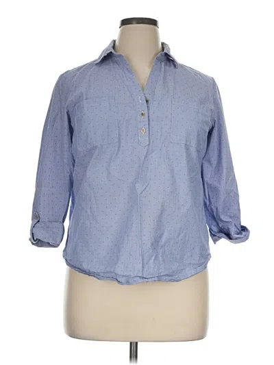 Pre-owned Anne Klein 3/4 Sleeve Button Down Shirt In Blue