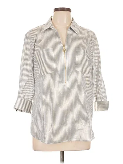 Pre-owned Anne Klein 3/4 Sleeve Button Down Shirt In Gray