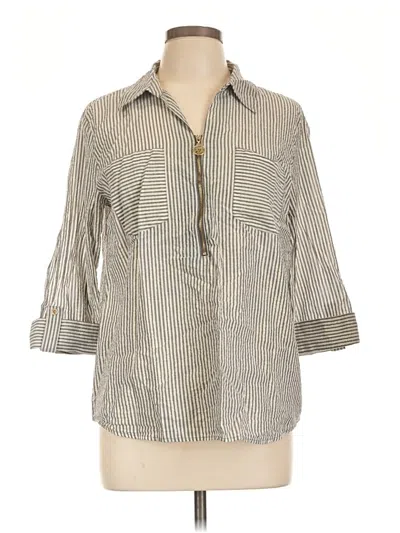 Pre-owned Anne Klein 3/4 Sleeve Button Down Shirt In Gray