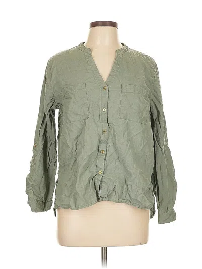 Pre-owned Anne Klein 3/4 Sleeve Button Down Shirt In Green