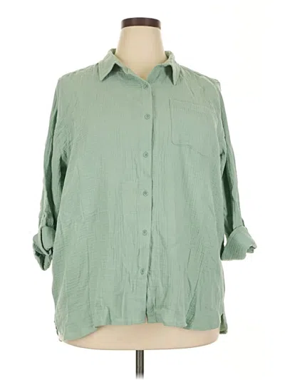 Pre-owned Anne Klein 3/4 Sleeve Button Down Shirt In Green