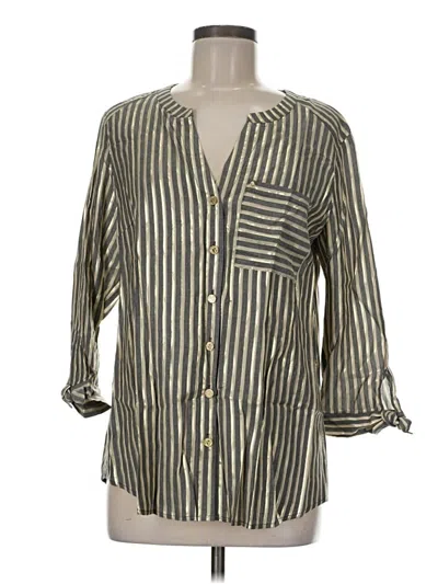 Pre-owned Anne Klein 3/4 Sleeve Button Down Shirt In Green