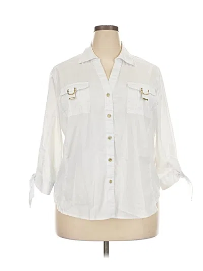 Pre-owned Anne Klein 3/4 Sleeve Button Down Shirt In Ivory