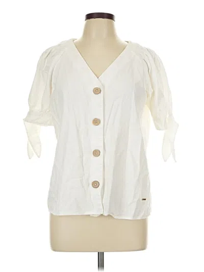 Pre-owned Anne Klein 3/4 Sleeve Button Down Shirt In Ivory