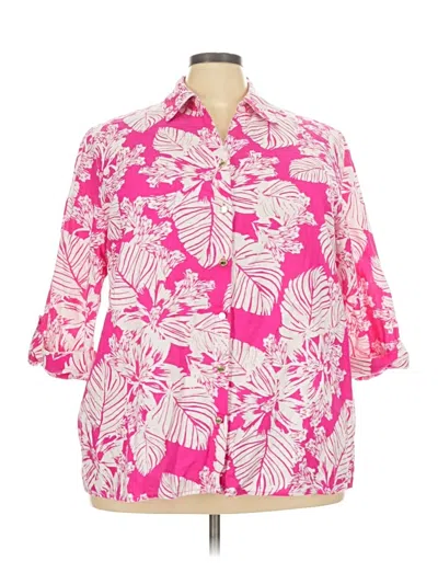 Pre-owned Anne Klein 3/4 Sleeve Button Down Shirt In Pink