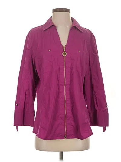 Pre-owned Anne Klein 3/4 Sleeve Button Down Shirt In Purple