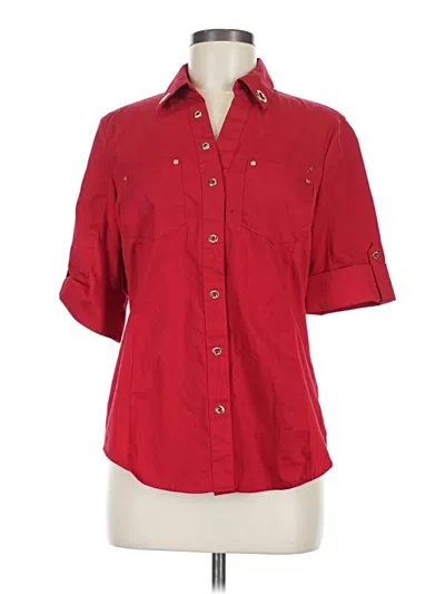 Pre-owned Anne Klein 3/4 Sleeve Button Down Shirt In Red