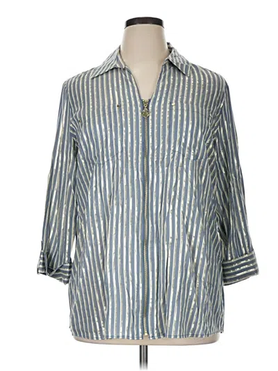 Pre-owned Anne Klein 3/4 Sleeve Button Down Shirt In Silver