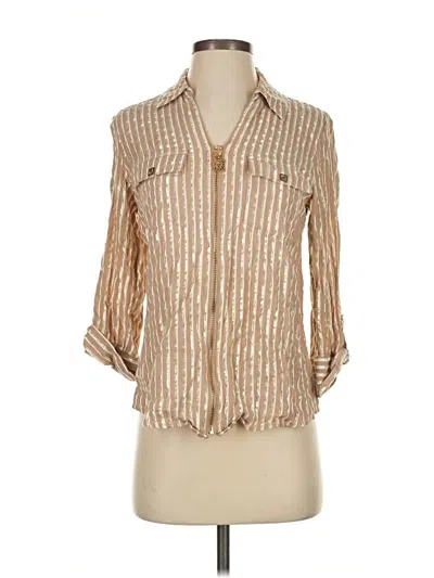 Pre-owned Anne Klein 3/4 Sleeve Button Down Shirt In Tan