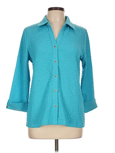 Pre-owned Anne Klein 3/4 Sleeve Button Down Shirt In Teal