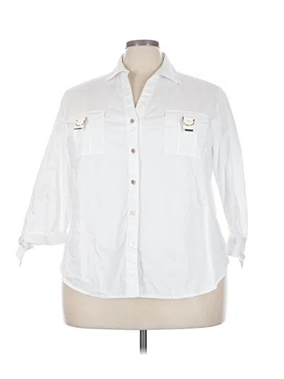 Pre-owned Anne Klein 3/4 Sleeve Button Down Shirt In White