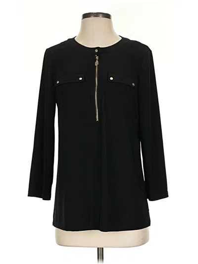 Pre-owned Anne Klein 3/4 Sleeve Henley Shirt In Black