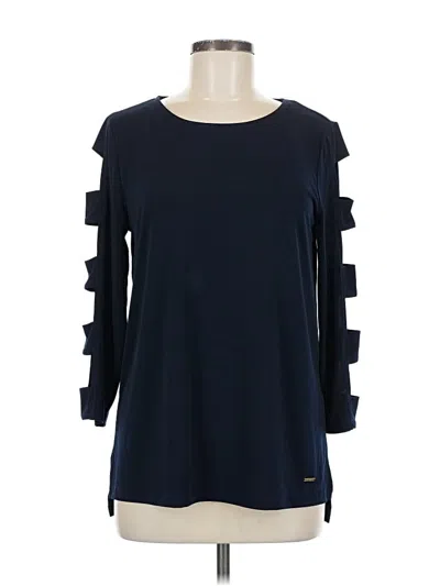 Pre-owned Anne Klein 3/4 Sleeve Top Blue Cold Shoulder Neckline Tops