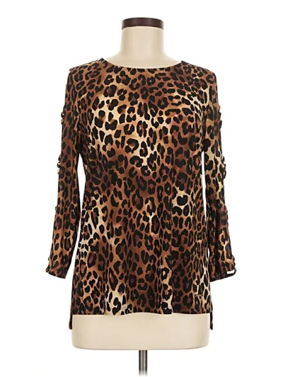 Pre-owned Anne Klein 3/4 Sleeve T-shirt In Brown