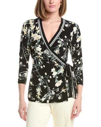 Anne Klein 3/4-sleeve Front Banded Wrap Top In Black