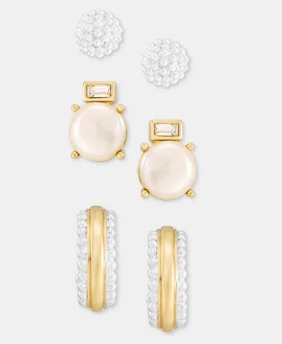 Anne Klein 3-pc. Set Bead, Crystal & Imitation Pearl Earrings In Gray