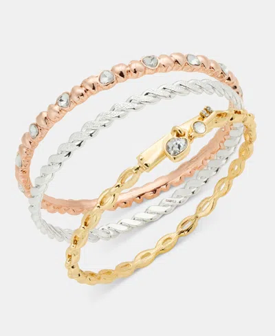 Anne Klein 3-pc. Set Crystal Rope Bangle Bracelets In Gold