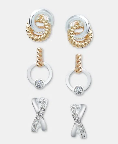 Anne Klein 3-pc. Set Pave Twisted Earrings In Neutral