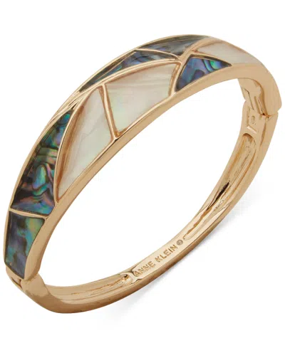 Anne Klein Abalone Inlay Gold-tone Hinge Bracelet In Multi