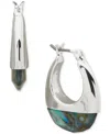 Anne Klein Abalone Silver-tone Click It Hoop Earrings In Silver