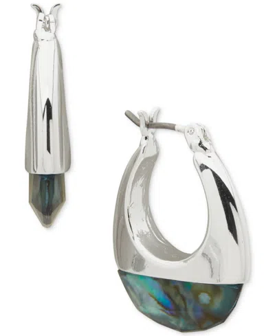 Anne Klein Abalone Silver-tone Click It Hoop Earrings In Blue