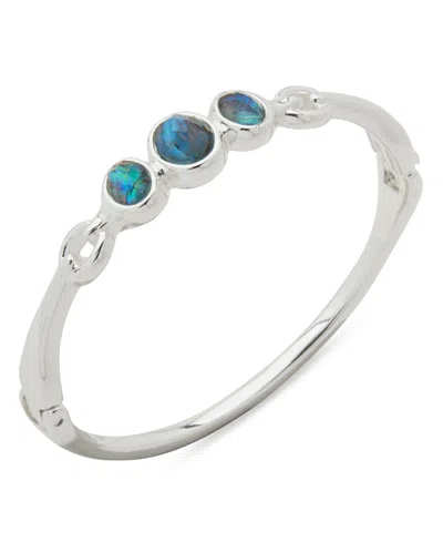 Anne Klein Abalone Silver-tone Smooth Cab Open Hinge Bracelet In Blue