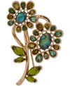 Anne Klein Abalone Stone Flowers Multi-motif Pin In Metallic