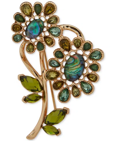 Anne Klein Abalone Stone Flowers Multi-motif Pin In Metallic