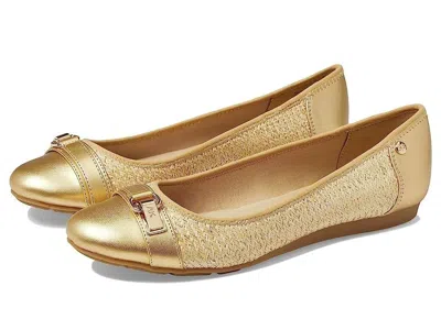 Anne Klein Able Ballet Flat Womens Gold Round Toe Comfort Slip On Jobb279