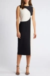 Anne Klein Abstract Colorblock Sleeveless Midi Dress In Black