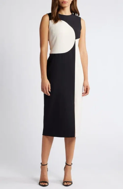 Anne Klein Abstract Colorblock Sleeveless Midi Dress In Black