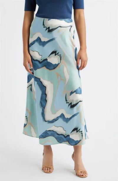 Anne Klein Abstract Print Bias Cut Maxi Skirt In Blue