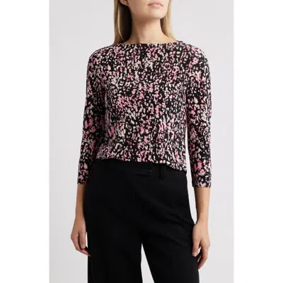 Anne Klein Abstract Print Boat Neck Top In Anne Black Multi