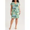 Anne Klein Plus Size Flutter-sleeve Classic Faux-wrap Dress In Green